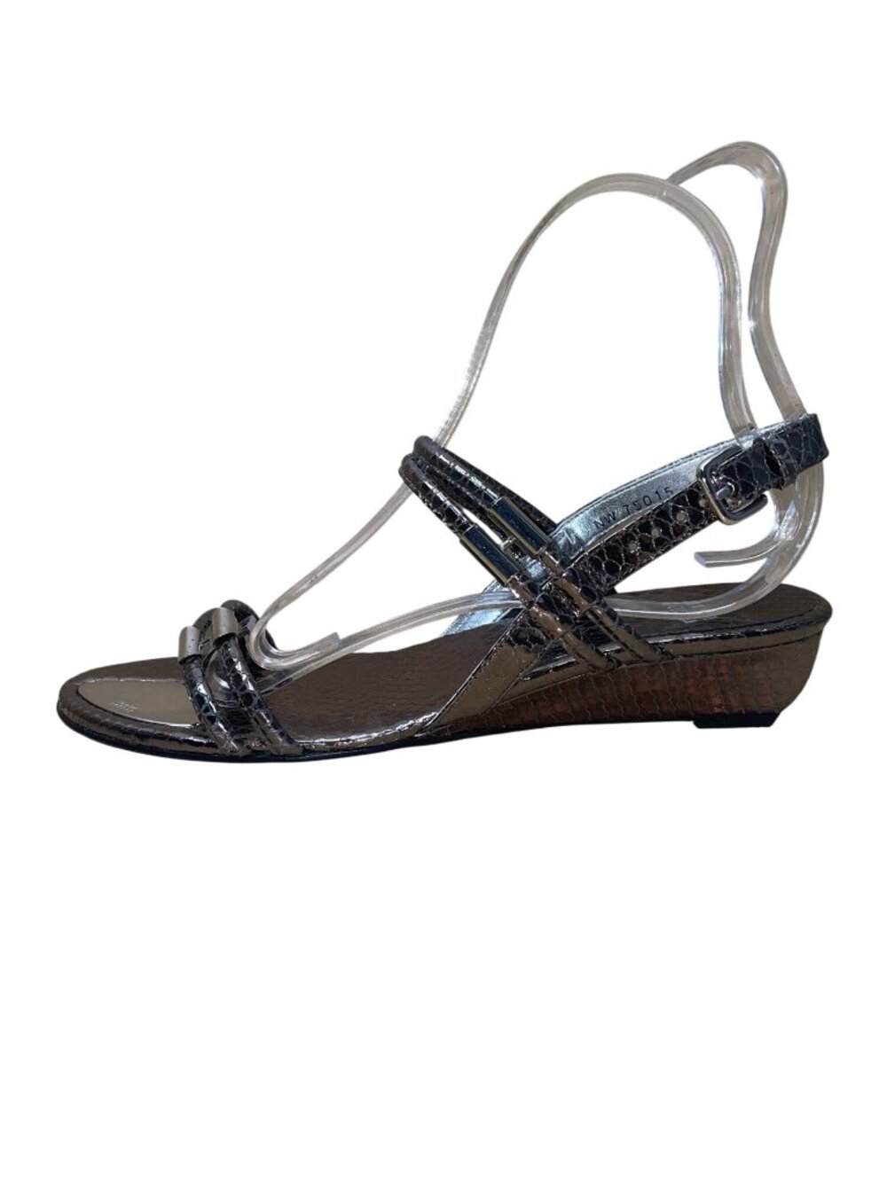 Stuart Weitzman Women’s Silver Snake Print Slingback Wedge Sandals Size 9.5 - Picture 4 of 9